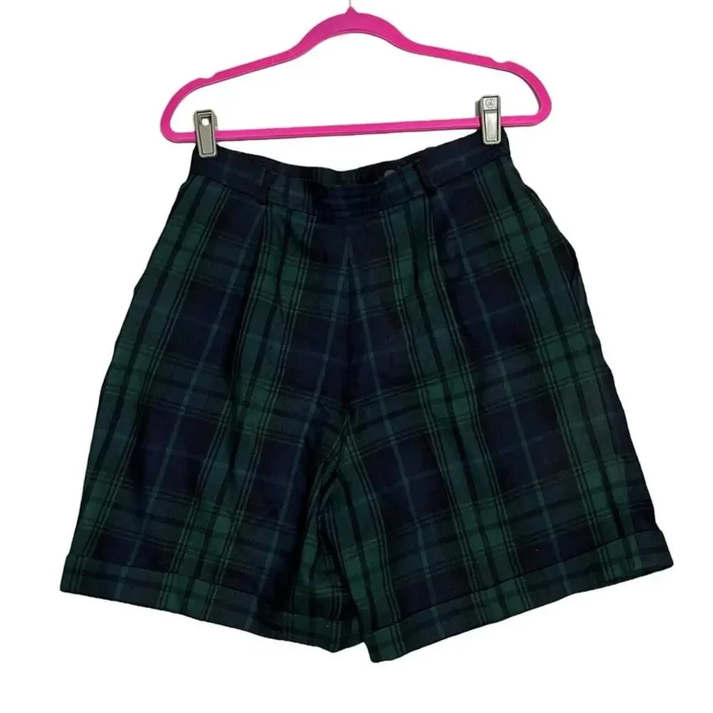 Vintage Preppy Steampunk Tartan Plaid Rafaella Wool Vest Shorts Set Sz L/14
